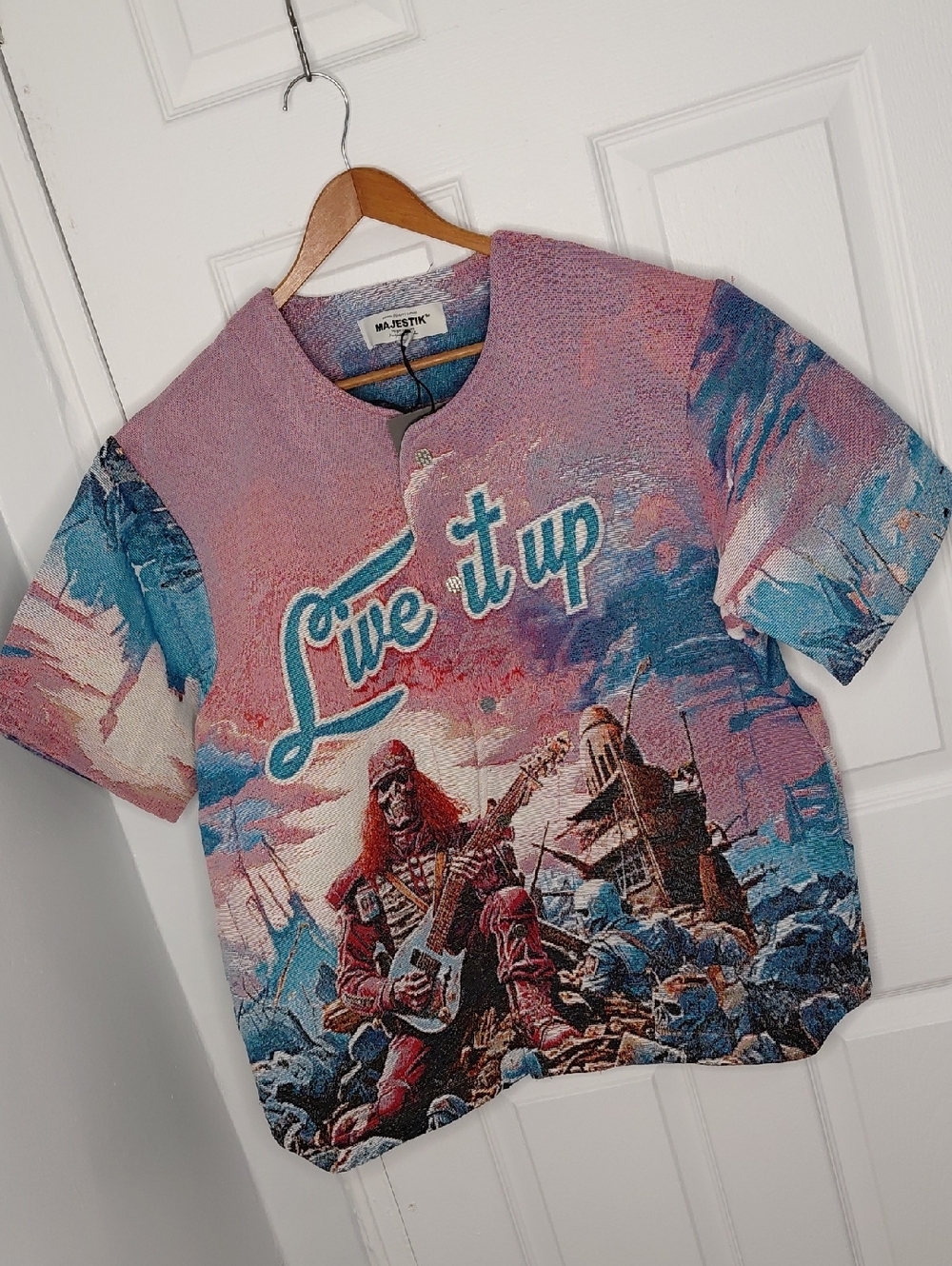 Majestik 'Live It Up' Pink & Blue Graphic Shirt